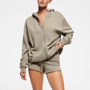 SKIMS French Terry Shrunken Zip Up Hoodie in Taupe